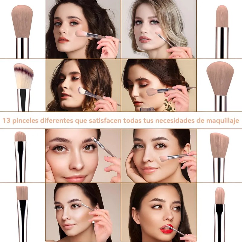 Set 13 Brochas De Maquillaje Profesional Juego De Brochas Color
