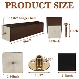 Hoteam Set of 8 Wood Furniture Legs 8 Inch Square Furniture Couch Sofa Dresser Legs Mid-Century Chair Feet Sofa Replacement Parts for Sideboard Recliner Coffee Table DIY Projects Living Room (Brown)