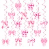 Pink Bow Birthday Decorations, Kaluofan 32PCS Pink Bow Hanging Swirls