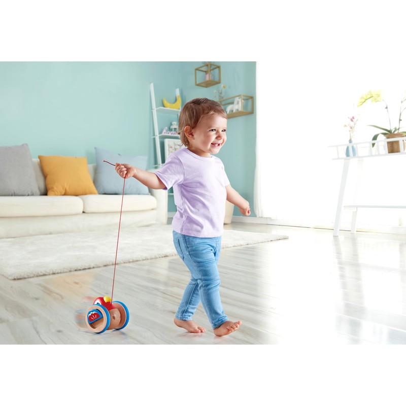 Hape - Uccellino Trainabile Spingi&Tira - Pappagallino in legno con