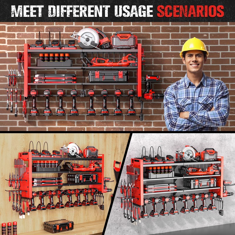 Heavy Duty Power Tool Organizer Wall Mount with Charging Station,