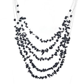 Crooked Fence Boho Layered Beaded Necklaces for Women, Colorful Beaded Strand Statement Necklace, Jewelry Sets for Women Trendy, Colorful Resin Collars Necklace-Black