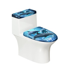 ZUXONGSY Dolphin Toilet Cover Light Blue Bathroom Decor Floral Toilet Tank Covers Universal for Home Decoration Toilet Dust Cover 2Pcs Keep Clean Tidy Fits Most Toilet Tanks & Lids Machine Washable