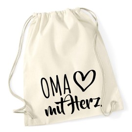 Huuraa Rucksack Oma mit Herz Geschenk 12 Liter Natural Baumwolle Oma Accessoire