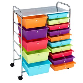 RELAX4LIFE 15 Drawer Rolling Storage Cart, Mobile Drawer Carts for Craft Art Supply Paper Salon, Utility Cart on Wheels for Classroom Teacher School Office, Rolling Cart with Drawers (Multi-Color)