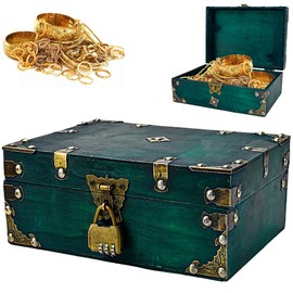 LPAMABA Vintage Wooden Treasure Chest 24 x 17 x 9.5 cm Green Treasure Chest with Combination Lock Wooden Storage Treasure Chest Large Treasure Chest Children's Birthday for Storage and Decorating