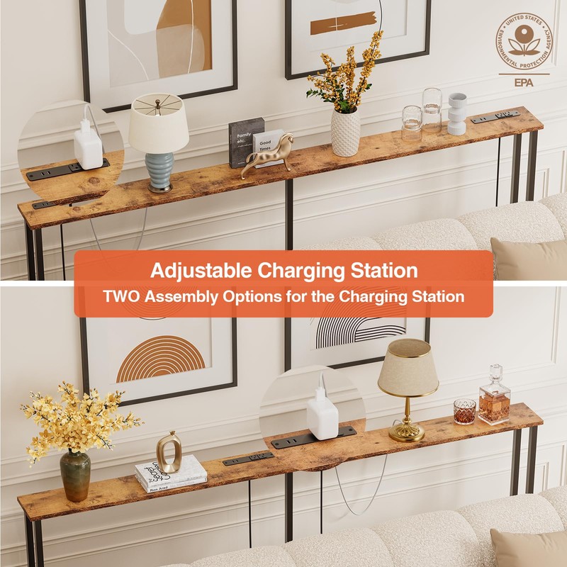 Keelian 70" Narrow Console Sofa Table - 2 Power Outlets