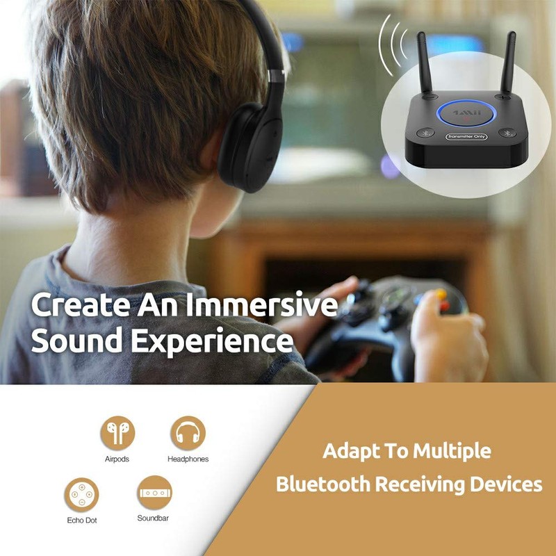 1Mii Bluetooth 5.2 Transmitter for TV to Headphones, Long Range