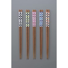 Hiranoi Chopsticks & Chopsticks Set, 5 Pairs, Painted Chopsticks Wakasa Lacquer, Dishwasher-Safe, Hanairo Checkered Chopsticks (5 Pairs), Brown, Approx. 8.9 inches (22.5 cm) Long