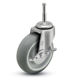 Shepherd Regent Series 3" Diameter Monotech Wheel Swivel Caster with Side Brake, 5/16" Diameter x 1-1/2" Length Grip Neck Stem, 120 lbs Capacity, Zinc Finish