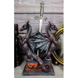 Guardian Double Dragons With Celtic Rune Sword Letter Opener Figurine Set