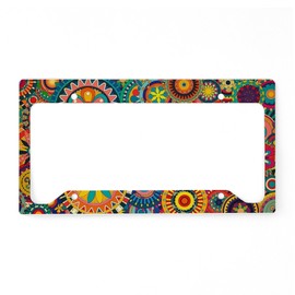 CafePress Colorful Floral Pattern License Plate Holder Aluminum License Plate Frame, License Tag Holder
