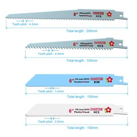 flintronic Reciprocating Saw Blade, 10 Pieces Reciprocating Saw Blades, 150 mm/200 mm Saw Blades Set, Saw Blades, Accessories Reciprocating Saw for Wood, Metal & Plastic, Compatible with Standard