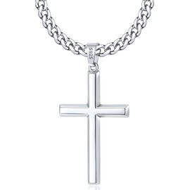Eterjew 925 Sterling Silver Cross Necklace for Men, Mens Sterling Silver Cross Chain with 4mm Cuban Link Chain Necklace for Men Boys Women,Mens Necklaces 22 Inch