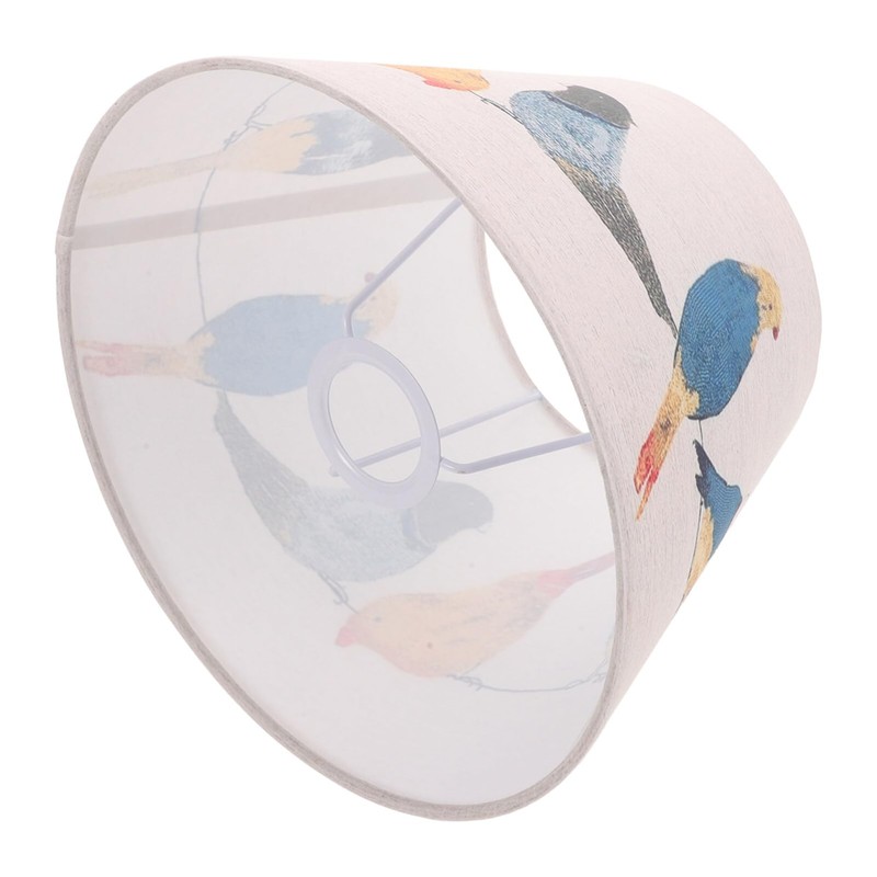 Housoutil Fabric Bird Lampshade,Medium Pattern Drum-Shaped Table Lamp Shade,Beige Replacement