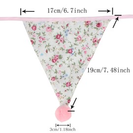 G2PLUS 4M Fabric Bunting Banner with Poms -12PCS Double Sided Cotton Pennants - 17x19CM Floral Triangle Garlands for Birthday Parties Ceremonies Kitchen Bedrooms Decoration-Pink