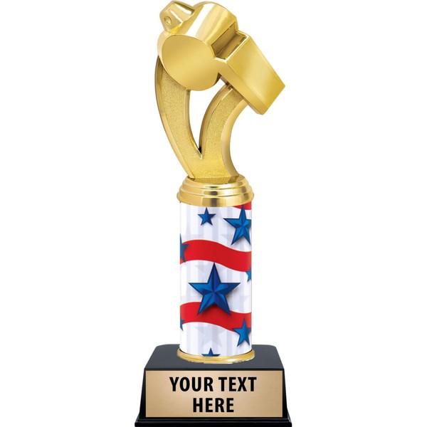 Coach Whistle - Red, White & Blue Column Trophy, 11"