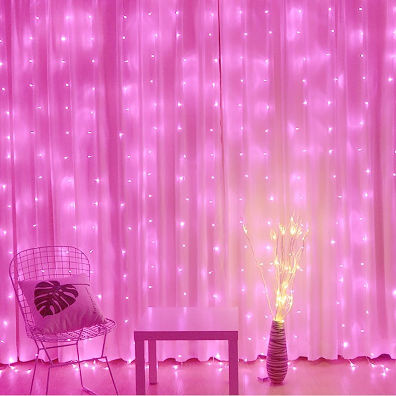 JMEXSUSS 300 LED Pink Curtain Lights, Remote Control Curtain String
