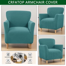 CRFATOP Stretch Mid Century Modern Armchair Slipcover 1-Piece Jacquard Accent Chair Covers with Arms Soft Waterproof Chair Slipcovers for Living Room Furniture Protector Office Reception Reading,12