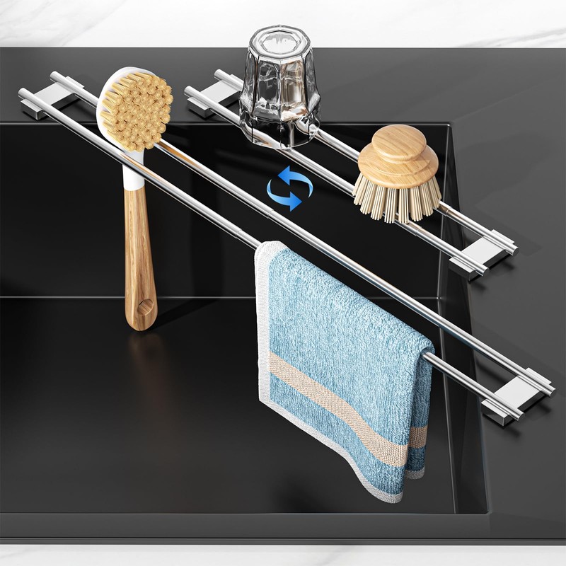 Dish Cloth Holder for Kitchen Sink, Adjustable Over-The-Sink Dish Rag