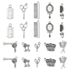 DanLingJewelry 100Pcs 10 Styles Hairdresser Charms Scissor Comb Mirror Barber Shop Tool Charms for Necklace Bracelet Keychain Making