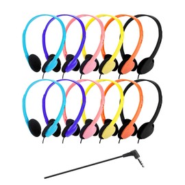 QWERDF Bulk Headphones 12 Packs Classroom Headphones Student On Over Ear Earbuds for School in Individual Bags (12 Packs, 6 Colors)