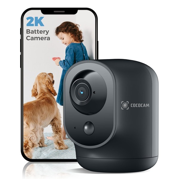 COCOCAM 2K Indoor Pan/Tilt Security Camera with 5200mAh Battery, WiFi