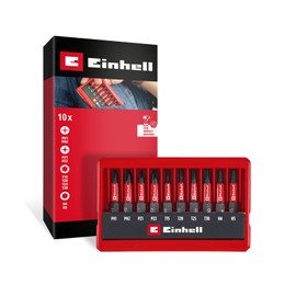 Einhell Impact Bit Set 10 Pieces (50 mm Bits PH/PZ/T/H, S2 Steel, E 6.3 Shank, Pocket Case with Stand Function)