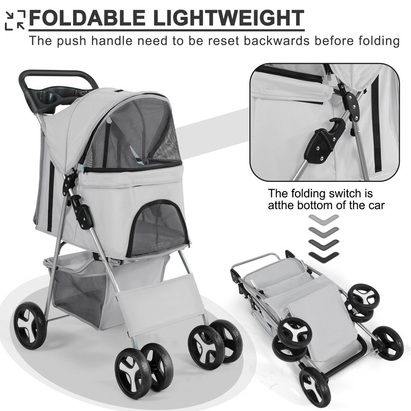 Wedyvko 4 Wheels Pet Stroller for Medium Small Dogs Cats