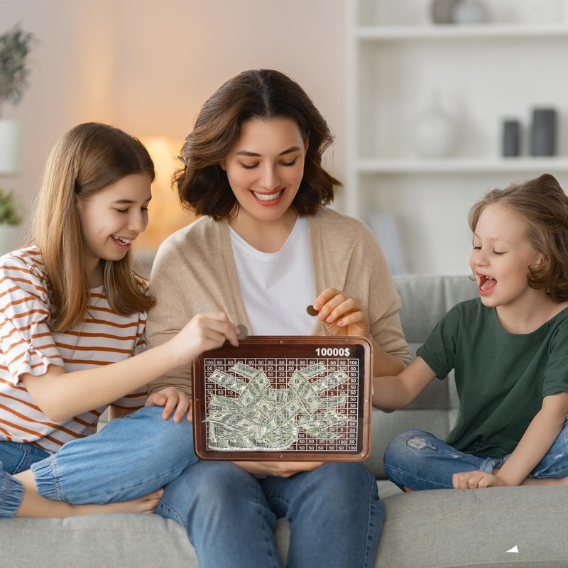 Piggy Bank for Adults 10000 Saving Challenge Cash Wooden Box