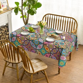 Horaldaily Boho Bohemia Style Rectangular Tablecloth 60x84 Inch, Vintage Washable Seasonal Table Cover for Party Picnic Dinner Decor