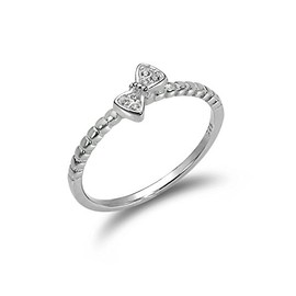 Sterling Silver 1mm Ring with CZ Crystal Bow - UK Size - N (J - V Available)