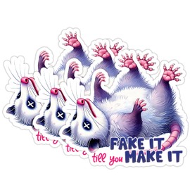 Set 3Pcs Fake It Till You Make It Sticker Animal Sticker Opossum Sticker Positive Affirmations Funny Waterproof 3 Inches Die-cut Vinyl Sticker for Water Bottle Laptop Phone for Friend Coworker Dad Mom