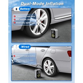 Cordless Rechargeable Battery and 12V DC Tire Inflator Portable Air Compressor, Auto air Pump for Car tires with Pressure Gauge 200PSI 4X Smart Fast Inflation for Cars Bicycles Motorcycles Balls