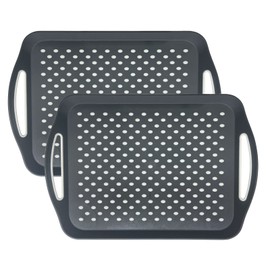 Non-Slip Serving Tray with Handles, 17.7" x 12.4" Large Food Tray Serving Platter (Gray, 2 Pack)