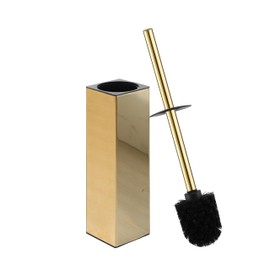 BGL Square Toilet Brush with Holder,Stainless Steel Rubber Painted Toilet Bowl Brush and Holder for Bathroom,2 Cleaner Brush Heads,Gold