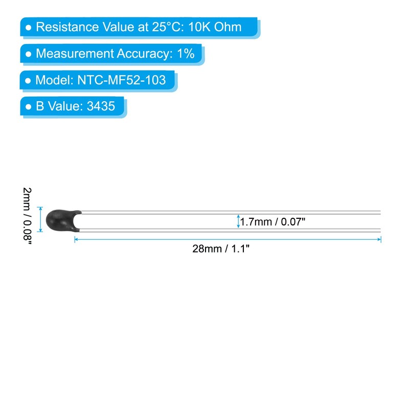 PATIKIL NTC Thermistors Resistors, 20Pcs 10K Ohm MF52-103 1% Accuracy