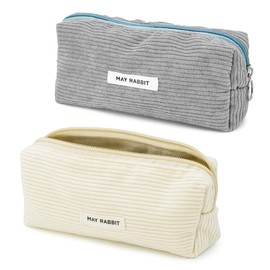 Okoss Pack of 2 Corduroy Fabric Pencil Case Milky Grey for Girls Teenagers Pencil Case Pencil Case School Pencil Case for School Office, beige, simplicity