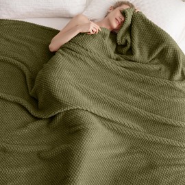 Super Soft 300GSM Green Twin Blanket for Couch, Couch Sofa Bed Throw, Lightweight Fuzzy Cozy Blankets for All Seasons Farmhouse, 60x80