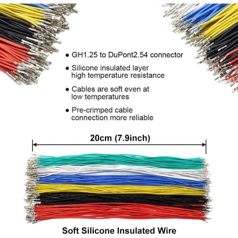 elechawk Gh1.25 To Dupont2.54 Connector Wire Set 180Pcs Electronics For