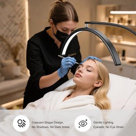 ZEKAHOV Flexible Gooseneck Half Moon Lamp, 19-Inch LED Floor Light, Shadow-Free for Lash Techs, Estheticians, Tattoo Artists, Dimmable for Eyelash Extensions, Nail Art, Makeup, Home & Office