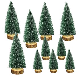HO2NLE 10 Pieces Mini Christmas Tree, Small Artificial Christmas Tree with Snow Effect, Christmas Tree for Table Decoration, DIY Christmas Decoration, Shop Window
