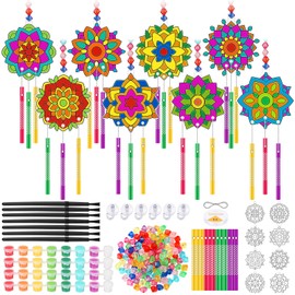 VioraWhite 24 Sets Mandala Suncatchers Wind Chimes Window Art Kits, Mandala Flower DIY Sun Catchers Painting Ornaments Craft Kits for Adult Girls Spring Summer Party Activities Art Home