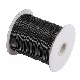 sourcing map 2mm Waxed Polyester String Cord 78M (85-Yards) Beading Thread Crafting Rope for Jewelry Making Bracelet Necklace Weaving, Black