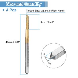 QUARKZMAN 4 Pieces HSS Tap, M2 x 0.4 Metric Tap, Titanium Coated, Right Hand Thread