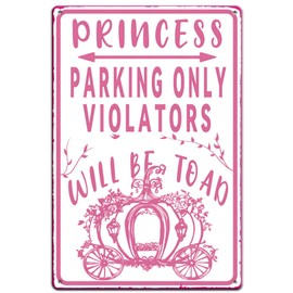 SUPERDANT Princess Parking Only Tin Signs Pink Pumpkin Car Metal Sign Iron Wall Decor Retro Poster for Coquette Trendy Preppy Room Home Decorative Plaque Girl's Room Bedroom Livingroom Decoration
