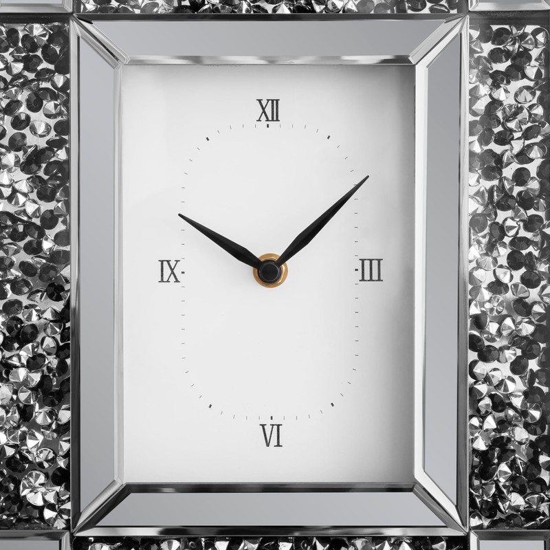SHYFOY Luxury Crystal-Embedded Mirrored Table Clock, Elegant Decorative Clock with