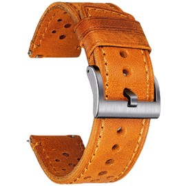 [hemsut h] Genuine Leather Watch Band, Perforated Design, Soft and Flexible Italian Vegetable Tanned Leather Quick Release Band