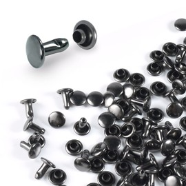 200Sets 6mm Round Double Caps Rivets, Leather Rivets Metal Tubular Studs for Bags Hats Shoes Clothing Leather DIY Craft Repair and Decoration (Gun Black)