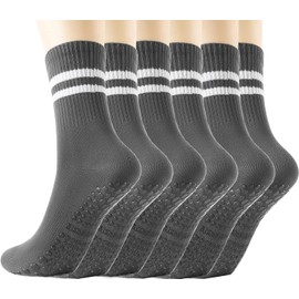 Gendewiner 3 Pairs Gray Non Slip Yoga Grip Pilates Socks for Women&Men Anti Slipper Grippy Socks for Ballet, Hospital, Dance, Trampoline, Barre
